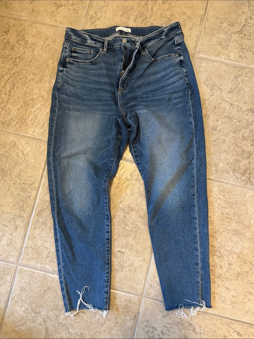 LOFT Dark Blue Ankle Crop Frayed Hem Jeans